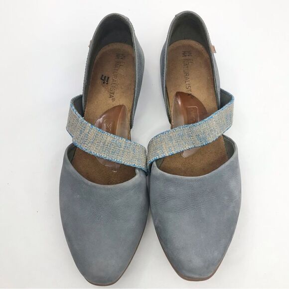 El Naturalista Blue Suede Leather Mary Jane Slip On Pointed Toe Ballet Flat Shoe - Picture 3 of 16